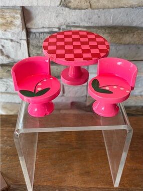 Dollhouse Furniture Hand Painted Pink 3 Piece Round Table Tulip Chairs Japan VTG
